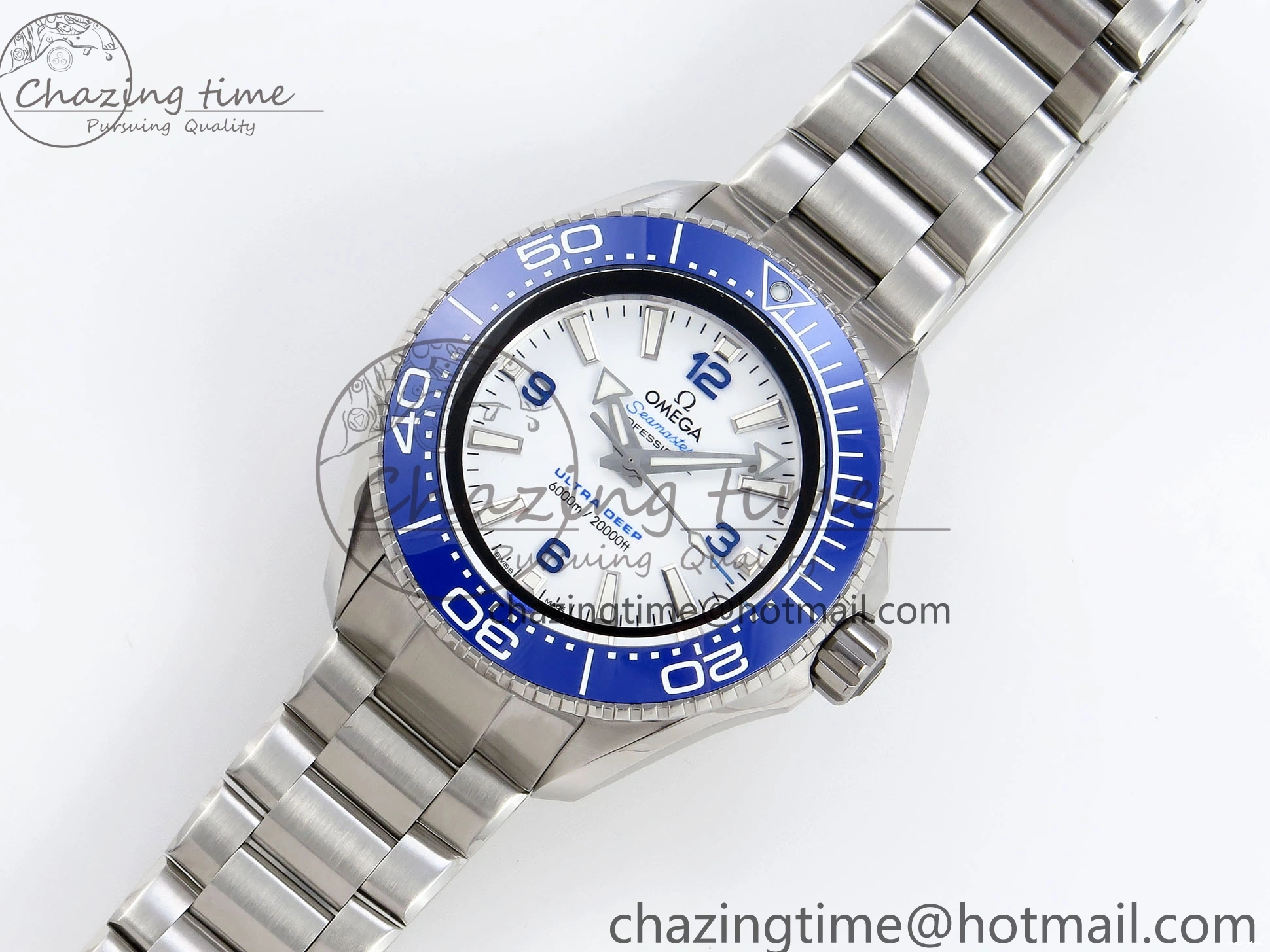 0305 Efficient SEAMASTER PLANET OCEAN 6000M ULTRA DEEP 45.5MM SS TF 1:1 BEST EDITION WHITE DIAL BLUE BEZEL ON SS BRACELET A 7759